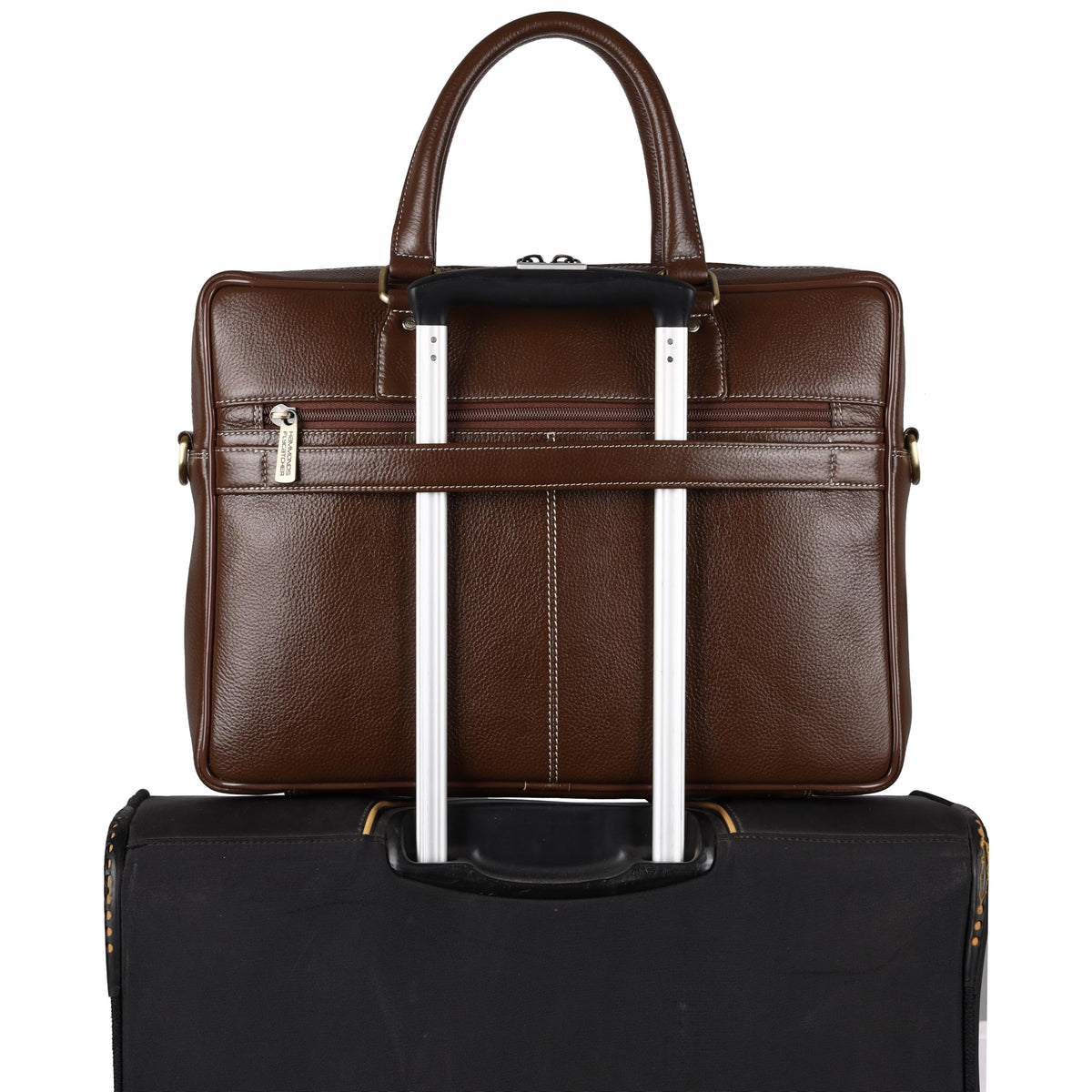 HAMMONDS FLYCATCHER Genuine Leather Office Bag for Men, Laptop Bag for Men, Leather Bag for men for 15.6 Inch Laptop, Adjustable Strap, Multi Compartments, Trolley Strap, 1 Year Warranty - Brushwood 