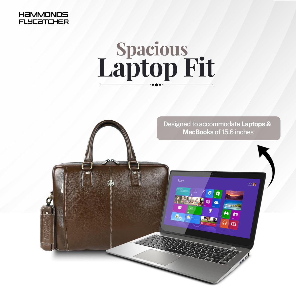 HAMMONDS FLYCATCHER Genuine Leather Office Bag for Men, Laptop Bag for Men, Leather Bag for men for 15.6 Inch Laptop, Adjustable Strap, Multi Compartments, Trolley Strap, 1 Year Warranty - Brushwood 