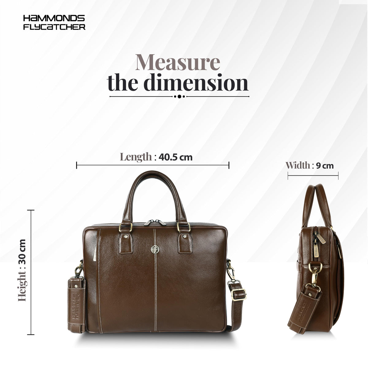 HAMMONDS FLYCATCHER Genuine Leather Office Bag for Men, Laptop Bag for Men, Leather Bag for men for 15.6 Inch Laptop, Adjustable Strap, Multi Compartments, Trolley Strap, 1 Year Warranty - Brushwood 