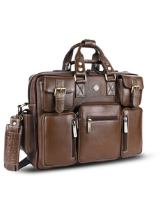 HAMMONDS FLYCATCHER Genuine Leather Office Bag for Men with Adjustable Shoulder Strap - 15.6 Inch Laptop Bag for Men - Water Resistant, Leather Bag for Men, 1 Year Warranty - Brushwood 