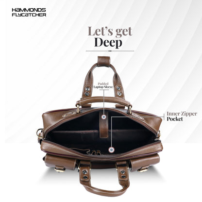 HAMMONDS FLYCATCHER Genuine Leather Office Bag for Men with Adjustable Shoulder Strap - 15.6 Inch Laptop Bag for Men - Water Resistant, Leather Bag for Men, 1 Year Warranty - Brushwood 
