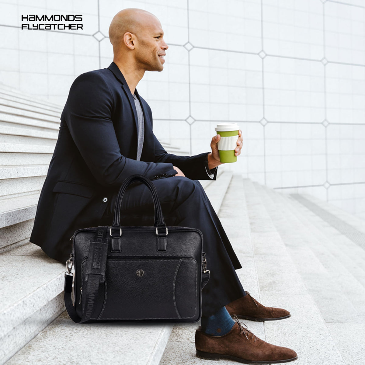 HAMMONDS FLYCATCHER Genuine Leather Laptop Bag for Men - Office Bag - Fits Up to 15.6 Inch Laptop - Laptop Messenger Bags/Leather Bag for Men with Adjustable Shoulder Strap and Trolley Strap - Black 