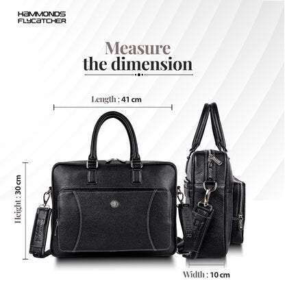 HAMMONDS FLYCATCHER Genuine Leather Laptop Bag for Men - Office Bag - Fits Up to 15.6 Inch Laptop - Laptop Messenger Bags/Leather Bag for Men with Adjustable Shoulder Strap and Trolley Strap - Black 