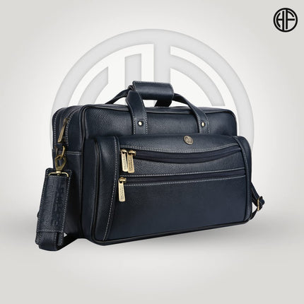 HAMMONDS FLYCATCHER Genuine Leather Office Bag for Men - 15.6 Inch Laptop Bag for Men - Leather Bag for Men, Padded Laptop Compartment, Trolley Strap, Adjustable Strap, 1 Year Warranty - Royal Blue 