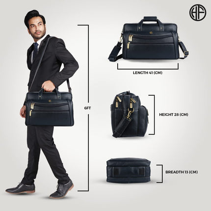 HAMMONDS FLYCATCHER Genuine Leather Office Bag for Men - 15.6 Inch Laptop Bag for Men - Leather Bag for Men, Padded Laptop Compartment, Trolley Strap, Adjustable Strap, 1 Year Warranty - Royal Blue 