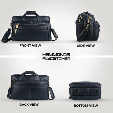 HAMMONDS FLYCATCHER Genuine Leather Office Bag for Men - 15.6 Inch Laptop Bag for Men - Leather Bag for Men, Padded Laptop Compartment, Trolley Strap, Adjustable Strap, 1 Year Warranty - Royal Blue 