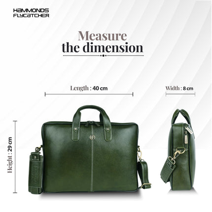 HAMMONDS FLYCATCHER Genuine Leather Office Bag for Men - 15.6 Inch Laptop Bag for Men, Professional Leather Bag for Men - Adjustable Straps and Multiple Compartments - 1 Year Warranty - Olive Green 
