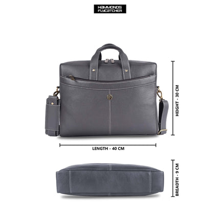 HAMMONDS FLYCATCHER Genuine Leather Office Bag for Men, 15.6 Inch Professional Laptop Bag for Men, Adjustable Strap and Multiple Compartments, Leather Bag for Men - 1 Year Warranty - Graphite Grey 