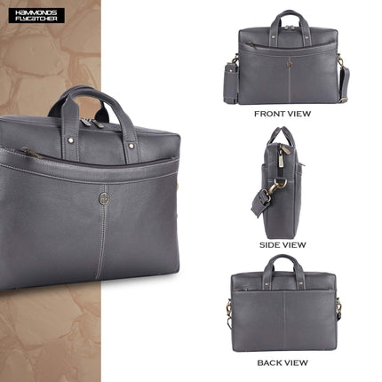 HAMMONDS FLYCATCHER Genuine Leather Office Bag for Men, 15.6 Inch Professional Laptop Bag for Men, Adjustable Strap and Multiple Compartments, Leather Bag for Men - 1 Year Warranty - Graphite Grey 