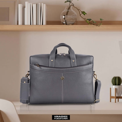 HAMMONDS FLYCATCHER Genuine Leather Office Bag for Men, 15.6 Inch Professional Laptop Bag for Men, Adjustable Strap and Multiple Compartments, Leather Bag for Men - 1 Year Warranty - Graphite Grey 