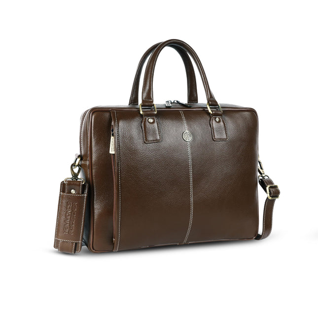 HAMMONDS FLYCATCHER Genuine Leather Office Bag for Men, Laptop Bag for Men, Leather Bag for men for 15.6 Inch Laptop, Adjustable Strap, Multi Compartments, Trolley Strap, 1 Year Warranty - Brushwood 