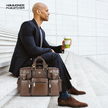 HAMMONDS FLYCATCHER Genuine Leather Office Bag for Men with Adjustable Shoulder Strap - 15.6 Inch Laptop Bag for Men - Water Resistant, Leather Bag for Men, 1 Year Warranty - Brushwood 