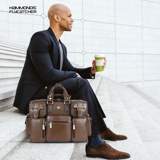 HAMMONDS FLYCATCHER Genuine Leather Office Bag for Men with Adjustable Shoulder Strap - 15.6 Inch Laptop Bag for Men - Water Resistant, Leather Bag for Men, 1 Year Warranty - Brushwood 