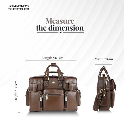 HAMMONDS FLYCATCHER Genuine Leather Office Bag for Men with Adjustable Shoulder Strap - 15.6 Inch Laptop Bag for Men - Water Resistant, Leather Bag for Men, 1 Year Warranty - Brushwood 