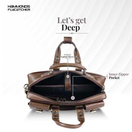 HAMMONDS FLYCATCHER Genuine Leather Office Bag for Men with Adjustable Shoulder Strap - 15.6 Inch Laptop Bag for Men - Water Resistant, Leather Bag for Men, 1 Year Warranty - Brushwood 