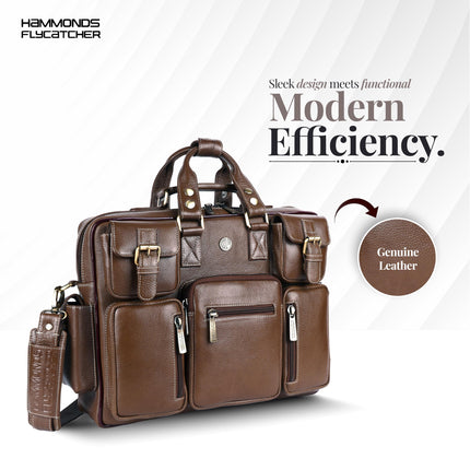 HAMMONDS FLYCATCHER Genuine Leather Office Bag for Men with Adjustable Shoulder Strap - 15.6 Inch Laptop Bag for Men - Water Resistant, Leather Bag for Men, 1 Year Warranty - Brushwood 
