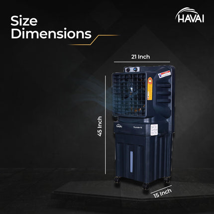 HAVAI Thunder-75 Air Cooler | 70L Tank Capacity, 150W Power, 250 Sq. Ft. Area Coverage | 15 Ft. Air Throw, Auto Louver Movement, 3-Speed Control, 3-Way Air Delivery | Powerful Cooling 
