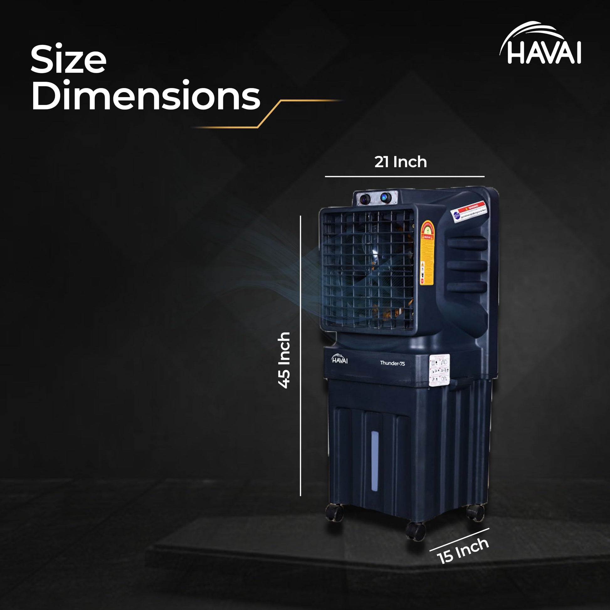 HAVAI Thunder-75 Air Cooler | 70L Tank Capacity, 150W Power, 250 Sq. Ft. Area Coverage | 15 Ft. Air Throw, Auto Louver Movement, 3-Speed Control, 3-Way Air Delivery | Powerful Cooling 