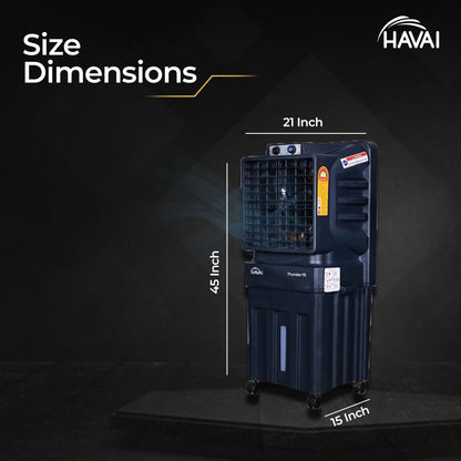 HAVAI Thunder-75 Air Cooler | 70L Tank Capacity, 150W Power, 250 Sq. Ft. Area Coverage | 15 Ft. Air Throw, Auto Louver Movement, 3-Speed Control, 3-Way Air Delivery | Powerful Cooling 