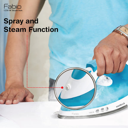 HAVELLS Fabio 1250 W Steam Iron with Teflon Coated Sole Plate, Vertical & Horizontal Ironing & 2 Years Warranty. (Blue) 