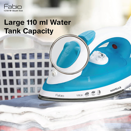 HAVELLS Fabio 1250 W Steam Iron with Teflon Coated Sole Plate, Vertical & Horizontal Ironing & 2 Years Warranty. (Blue) 