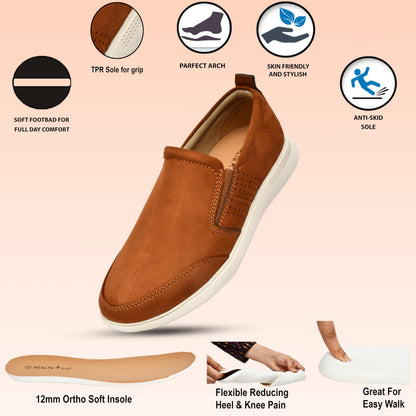 HEALTH FIT Super Extra Soft Casual/Sports/Slip-on Sneakers/semi Formal Soft Cushioning Insole Running Walking Jogging Athletics Comfortable and Stylish Mens/gens Lightweight shoes-142 TAN UK-9 