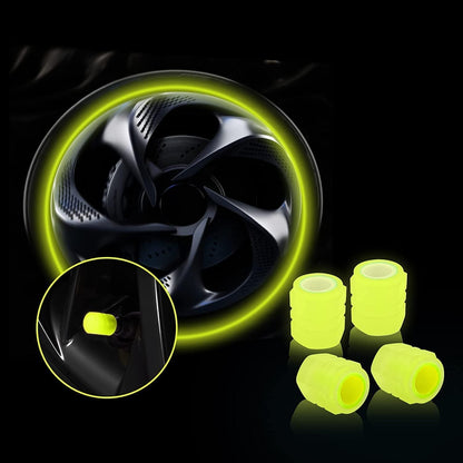 HEJISUN Car/Bike Wheel Tire Rim Air Valve Cap Radium Tyre Air Caps Cover Glow Radium Light Resistant Tire Pressure Caps, Universal for Car, Truck, Motorcycles, Bike (4pcs, Yellow) 