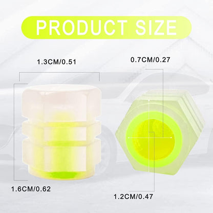 HEJISUN Car/Bike Wheel Tire Rim Air Valve Cap Radium Tyre Air Caps Cover Glow Radium Light Resistant Tire Pressure Caps, Universal for Car, Truck, Motorcycles, Bike (4pcs, Yellow) 