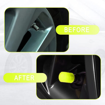 HEJISUN Car/Bike Wheel Tire Rim Air Valve Cap Radium Tyre Air Caps Cover Glow Radium Light Resistant Tire Pressure Caps, Universal for Car, Truck, Motorcycles, Bike (4pcs, Yellow) 