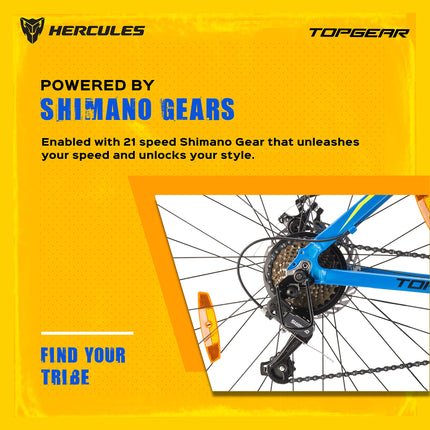 HERCULES-TOP GEAR-A27 R1 with Shimano Gears-Matte Bright Blue 43.17 Inches, Boys , Mountain Bike , Geared cycle 