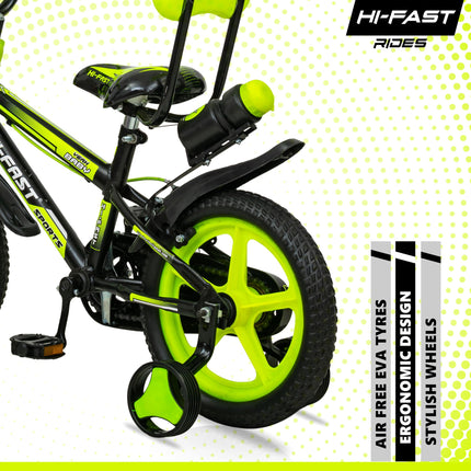 HI-FAST 14 inch Sports Kids Cycle for Boys & Girls 3 to 5 Years with Training Wheels (95% Assembled) (Green) 