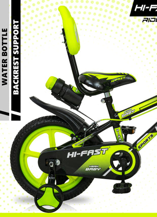 HI-FAST 14 inch Sports Kids Cycle for Boys & Girls 3 to 5 Years with Training Wheels (95% Assembled) (Green) 
