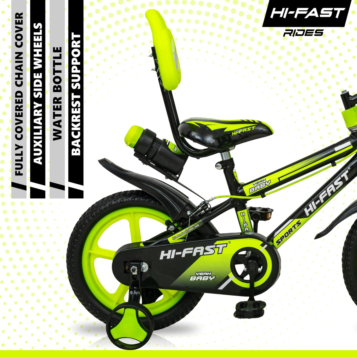 HI-FAST 14 inch Sports Kids Cycle for Boys & Girls 3 to 5 Years with Training Wheels (95% Assembled) (Green) 