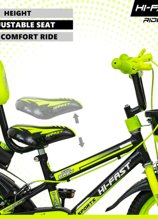 HI-FAST 14 inch Sports Kids Cycle for Boys & Girls 3 to 5 Years with Training Wheels (95% Assembled) (Green) 