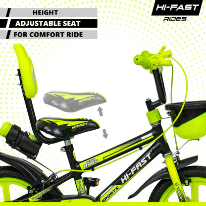 HI-FAST 14 inch Sports Kids Cycle for Boys & Girls 3 to 5 Years with Training Wheels (95% Assembled) (Green) 