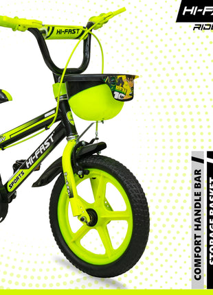 HI-FAST 14 inch Sports Kids Cycle for Boys & Girls 3 to 5 Years with Training Wheels (95% Assembled) (Green) 
