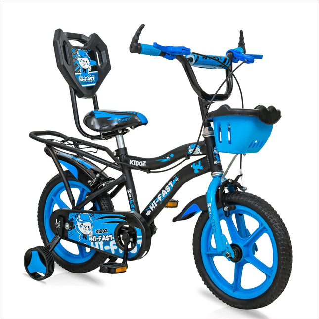 HI-FAST Kidoz Fun and Easy-Ride 14 Inch Cycles for Kids Ages 2-5 Years with Training Wheels and 95% Assembled, Rigid, Blue 