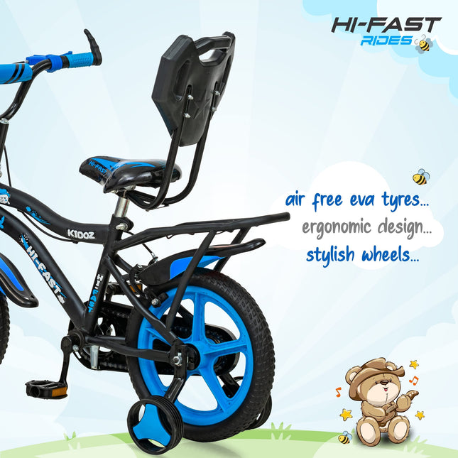 HI-FAST Kidoz Fun and Easy-Ride 14 Inch Cycles for Kids Ages 2-5 Years with Training Wheels and 95% Assembled, Rigid, Blue 