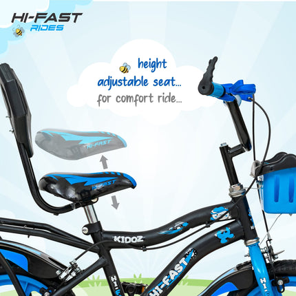 HI-FAST Kidoz Fun and Easy-Ride 14 Inch Cycles for Kids Ages 2-5 Years with Training Wheels and 95% Assembled, Rigid, Blue 