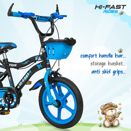 HI-FAST Kidoz Fun and Easy-Ride 14 Inch Cycles for Kids Ages 2-5 Years with Training Wheels and 95% Assembled, Rigid, Blue 