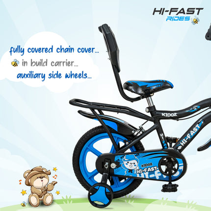 HI-FAST Kidoz Fun and Easy-Ride 14 Inch Cycles for Kids Ages 2-5 Years with Training Wheels and 95% Assembled, Rigid, Blue 