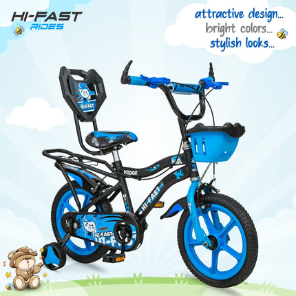 HI-FAST Kidoz Fun and Easy-Ride 14 Inch Cycles for Kids Ages 2-5 Years with Training Wheels and 95% Assembled, Rigid, Blue 