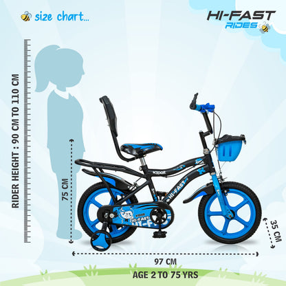 HI-FAST Kidoz Fun and Easy-Ride 14 Inch Cycles for Kids Ages 2-5 Years with Training Wheels and 95% Assembled, Rigid, Blue 