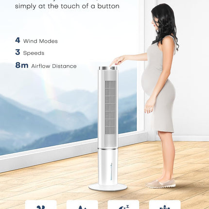 HIFRESH Air Cooler for Home, 107CM Tower Cooler w/Remote & LED Touch Screen, 4 Mode & 3 Speed, 12H Timer, 26 Feet Air Delivery, 4L Water Tank, 4 Ice Packs, 70° Swing Control, 80W Low Power Consumption 