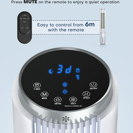 HIFRESH Air Cooler for Home, Mute Operation, 107CM Tower Cooler w/Remote & LED Display, 4 Mode & 3 Speed, 12H Timer, 26 Feet Air Delivery, 4L Water Tank, 4 Ice Packs, 70° Swing Control, 80W Low Power 