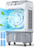 HIFRESH Air Cooler for Home, Silent Cooler with 20L Ice Chamber, 3 Speeds & Cooling Mode, 3-Side Antibacterial Honeycomb Pads, 4 Ice Packs, Powerful Throw, 70° Swing Air Cooler for Room Cooling 