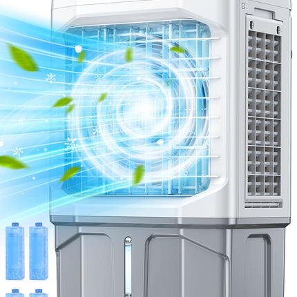 HIFRESH Air Cooler for Home, Silent Cooler with 20L Ice Chamber, 3 Speeds & Cooling Mode, 3-Side Antibacterial Honeycomb Pads, 4 Ice Packs, Powerful Throw, 70° Swing Air Cooler for Room Cooling 
