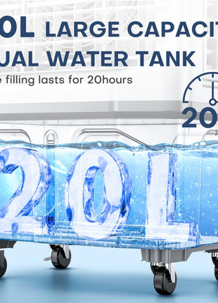 HIFRESH Air Cooler for Home, Silent Cooler with 20L Ice Chamber, 3 Speeds & Cooling Mode, 3-Side Antibacterial Honeycomb Pads, 4 Ice Packs, Powerful Throw, 70° Swing Air Cooler for Room Cooling 