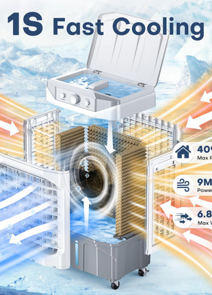 HIFRESH Air Cooler for Home, Silent Cooler with 20L Ice Chamber, 3 Speeds & Cooling Mode, 3-Side Antibacterial Honeycomb Pads, 4 Ice Packs, Powerful Throw, 70° Swing Air Cooler for Room Cooling 