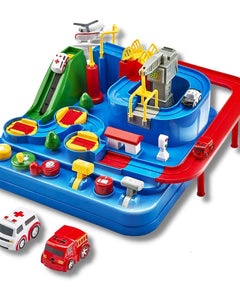 HIRNAYA Car Race Track Adventure Toys for 3+ Year Old Boys & Girls, City Rescue Preschool Educational Vehicle Puzzle Playset 